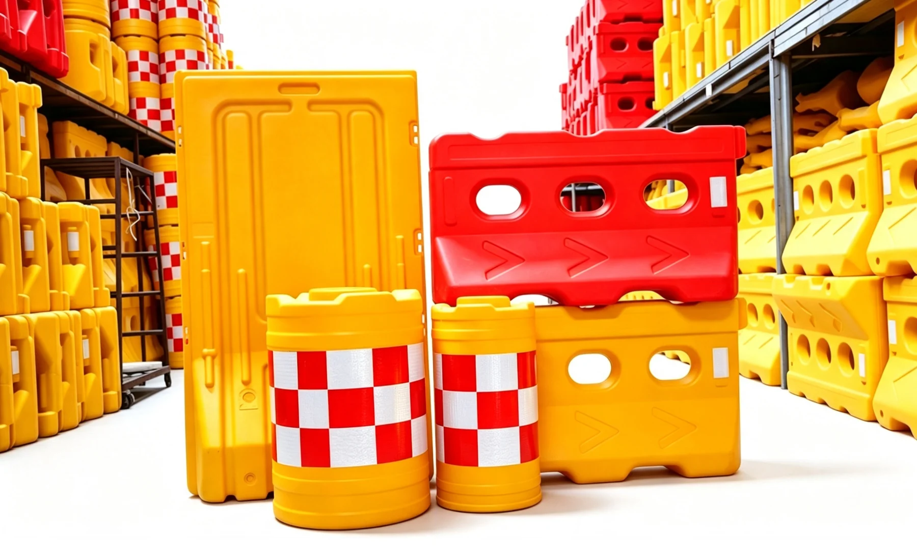 Plastic Fence Panel, Crash Barrier Drum, and Three-Hole Water Barrier (Set)